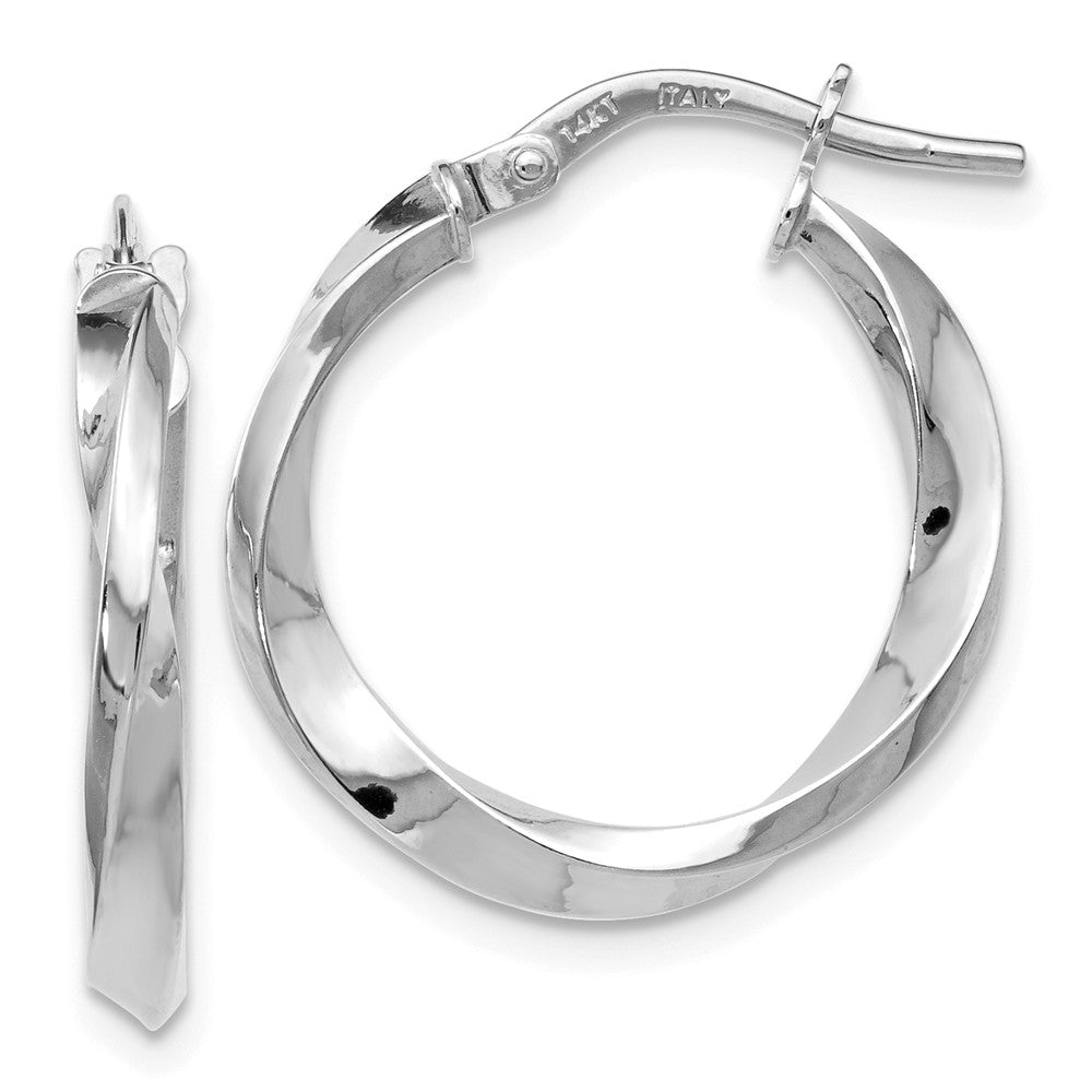 14k White Gold Polished Twisted Round Hoop Earrings, 20mm (3/4 Inch), Item E16450 by The Black Bow Jewelry Co.