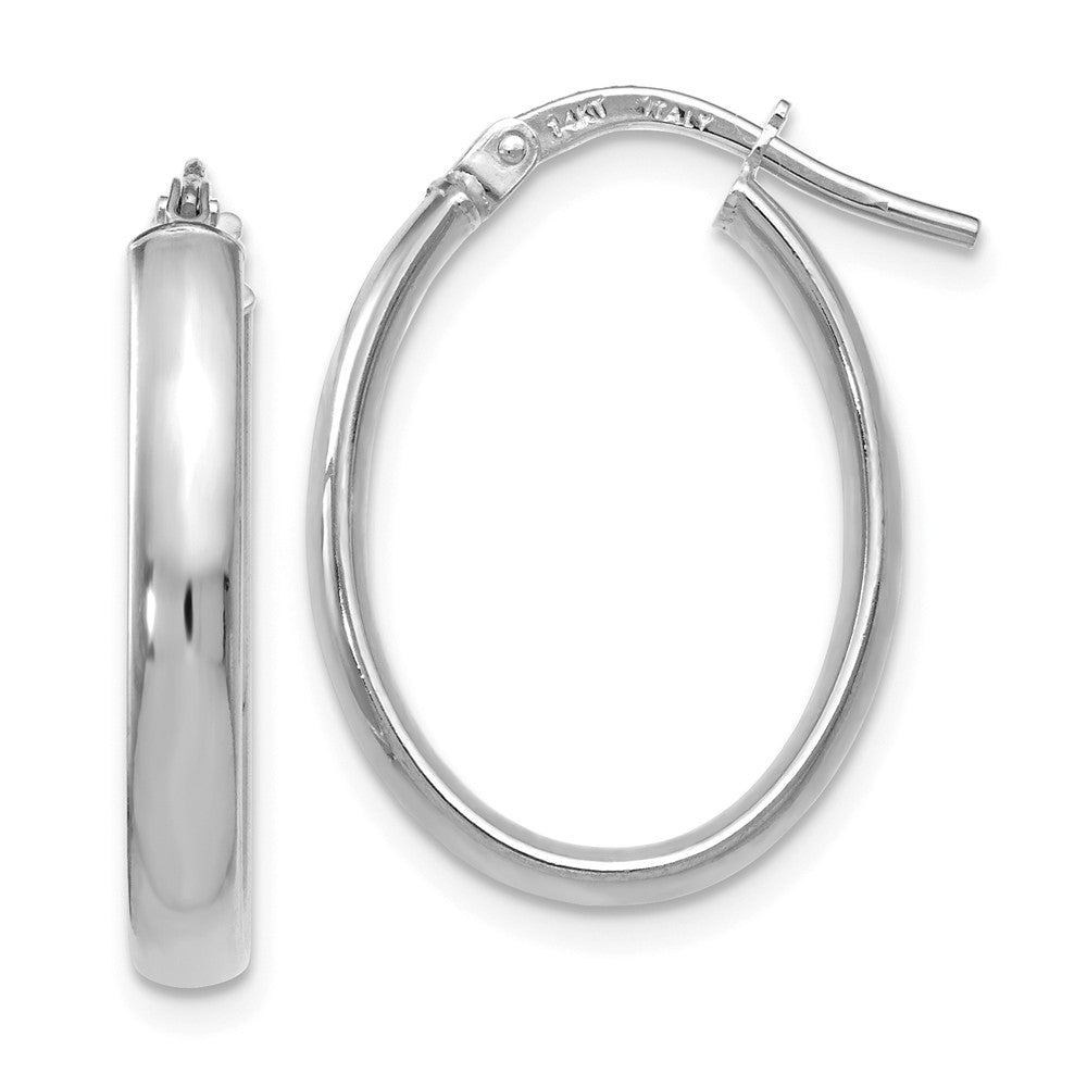 3mm x 22mm (7/8 Inch) Polished 14k White Gold Oval Tube Hoop Earrings, Item E16456 by The Black Bow Jewelry Co.