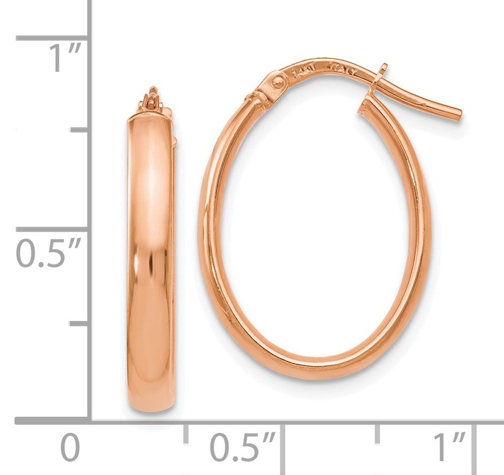 Alternate view of the 3mm x 22mm (7/8 Inch) Polished 14k Rose Gold Oval Tube Hoop Earrings by The Black Bow Jewelry Co.