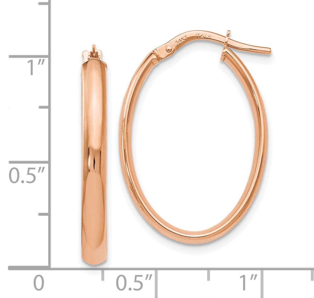 Alternate view of the 3mm x 26mm (1 Inch) Polished 14k Rose Gold Oval Tube Hoop Earrings by The Black Bow Jewelry Co.