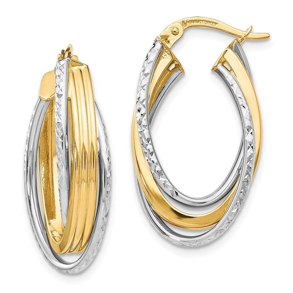 6.5mm x 27mm (1 1/16 Inch) 14k Two Tone Gold Triple Oval Hoop Earrings, Item E16529 by The Black Bow Jewelry Co.