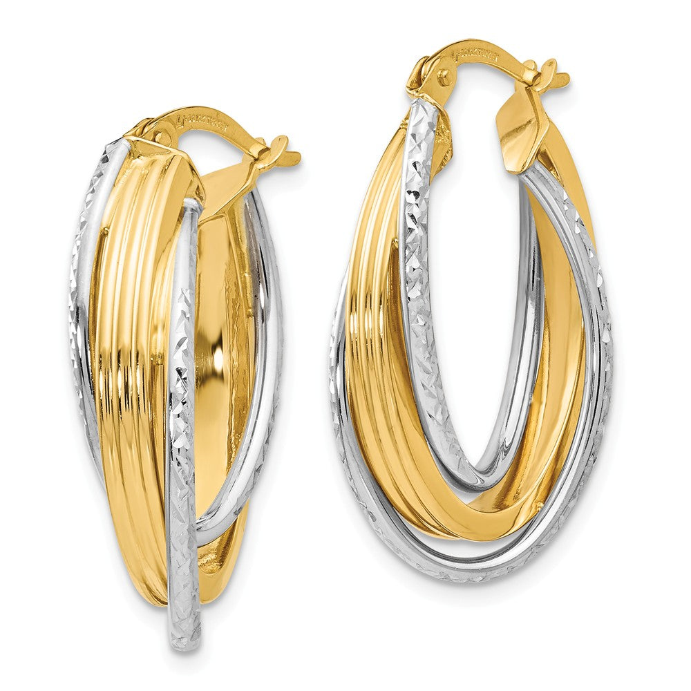 Alternate view of the 6.5mm x 27mm (1 1/16 Inch) 14k Two Tone Gold Triple Oval Hoop Earrings by The Black Bow Jewelry Co.