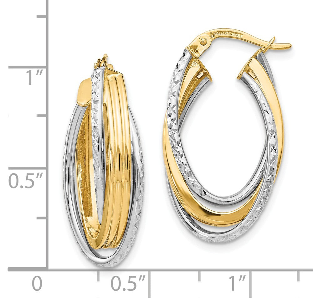 Alternate view of the 6.5mm x 27mm (1 1/16 Inch) 14k Two Tone Gold Triple Oval Hoop Earrings by The Black Bow Jewelry Co.