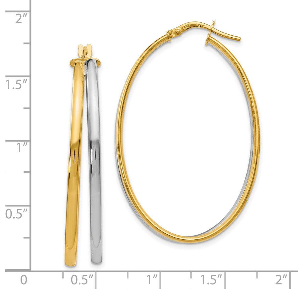 Alternate view of the 43mm (1 5/8 Inch) 14k Yellow Gold &amp; White Rhodium Double Oval Hoops by The Black Bow Jewelry Co.