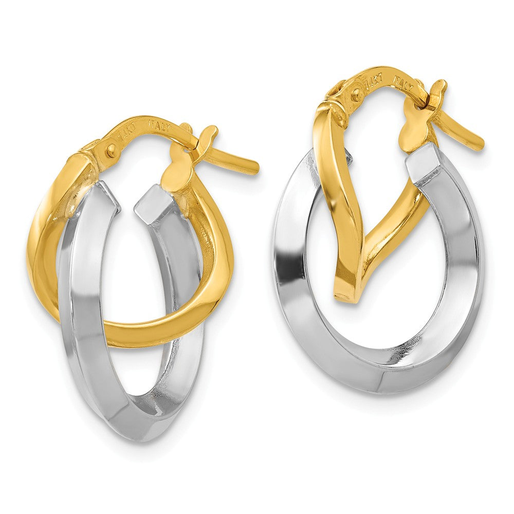 Alternate view of the 16mm (5/8 Inch) 14k Two Tone Gold Polished Double Round Hoop Earrings by The Black Bow Jewelry Co.