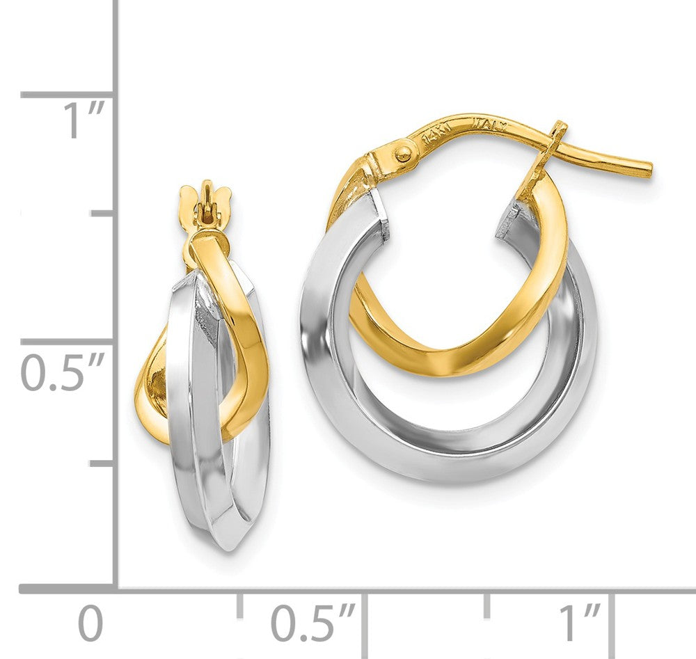 Alternate view of the 16mm (5/8 Inch) 14k Two Tone Gold Polished Double Round Hoop Earrings by The Black Bow Jewelry Co.