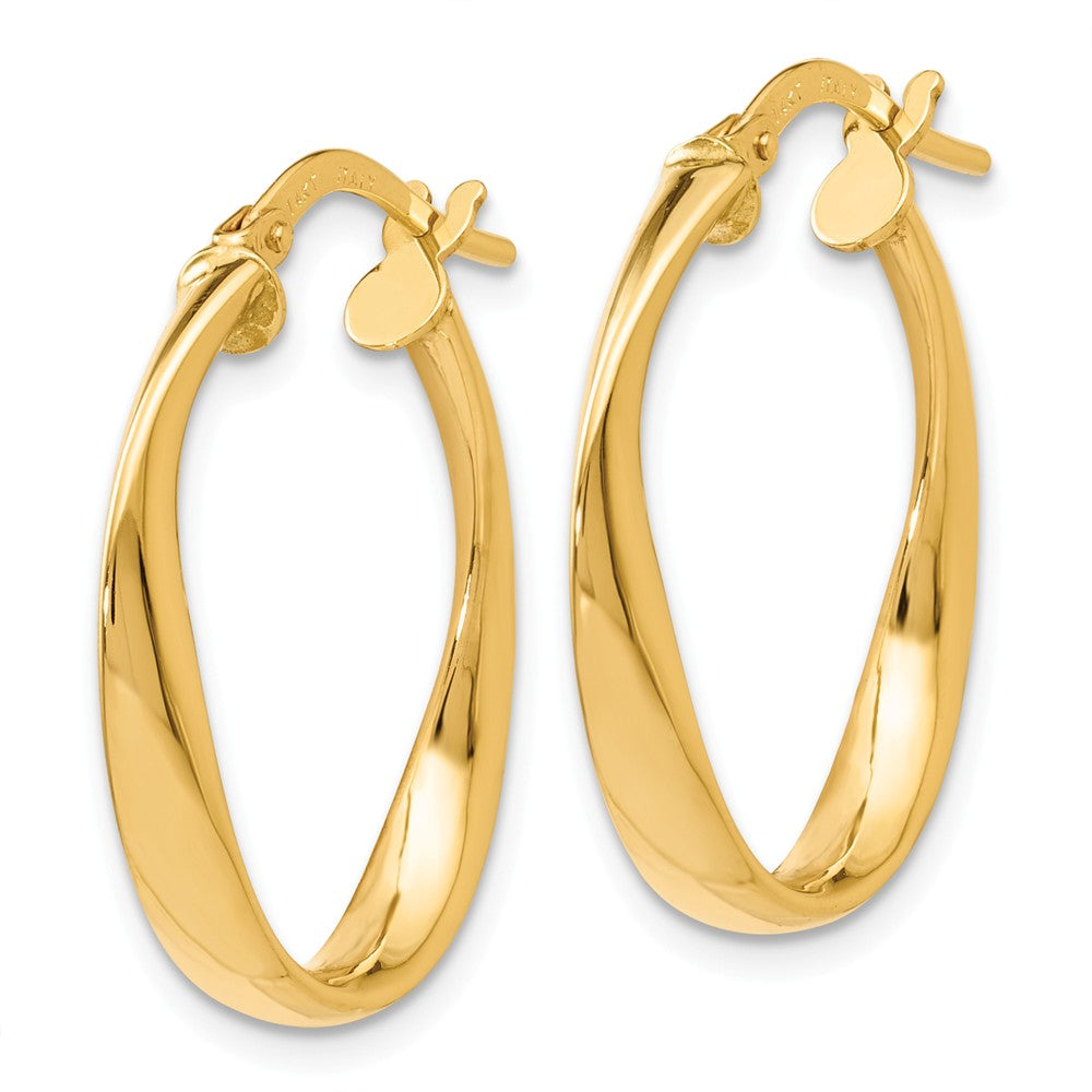 Alternate view of the 3mm x 24mm (15/16 Inch) 14k Yellow Gold Polished Twist Oval Hoops by The Black Bow Jewelry Co.