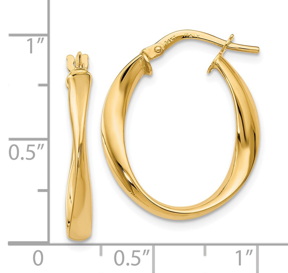 Alternate view of the 3mm x 24mm (15/16 Inch) 14k Yellow Gold Polished Twist Oval Hoops by The Black Bow Jewelry Co.