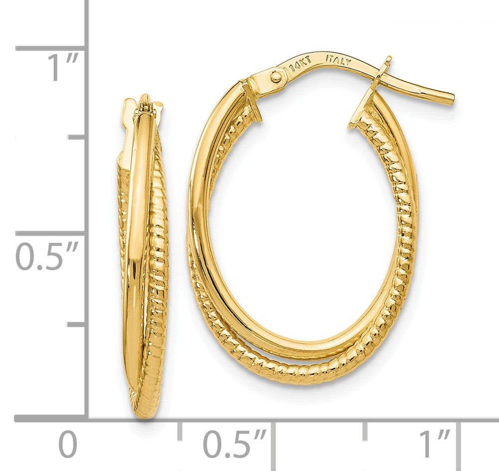 Alternate view of the 3mm x 23mm (7/8 Inch) 14k Yellow Gold Double Oval Hoop Earrings by The Black Bow Jewelry Co.