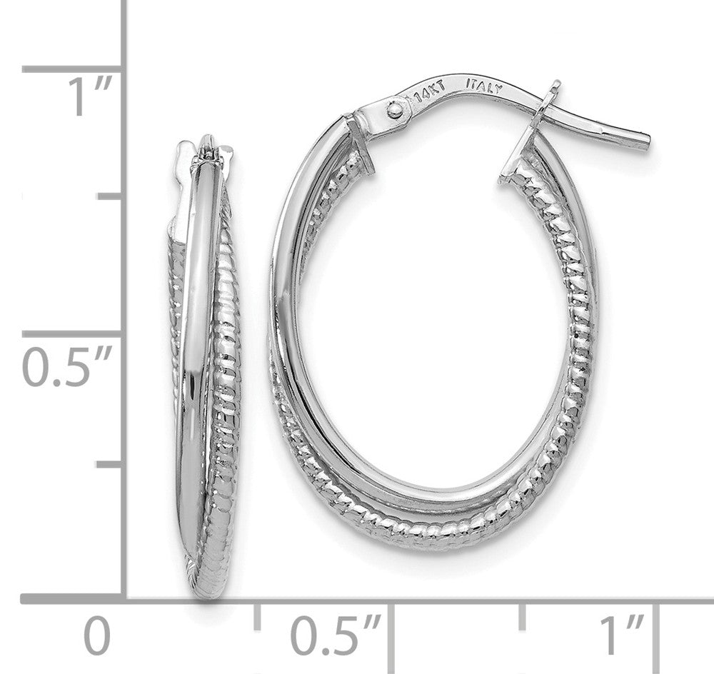 Alternate view of the 3mm x 25mm (1 Inch) 14k White Gold Double Oval Hoop Earrings by The Black Bow Jewelry Co.
