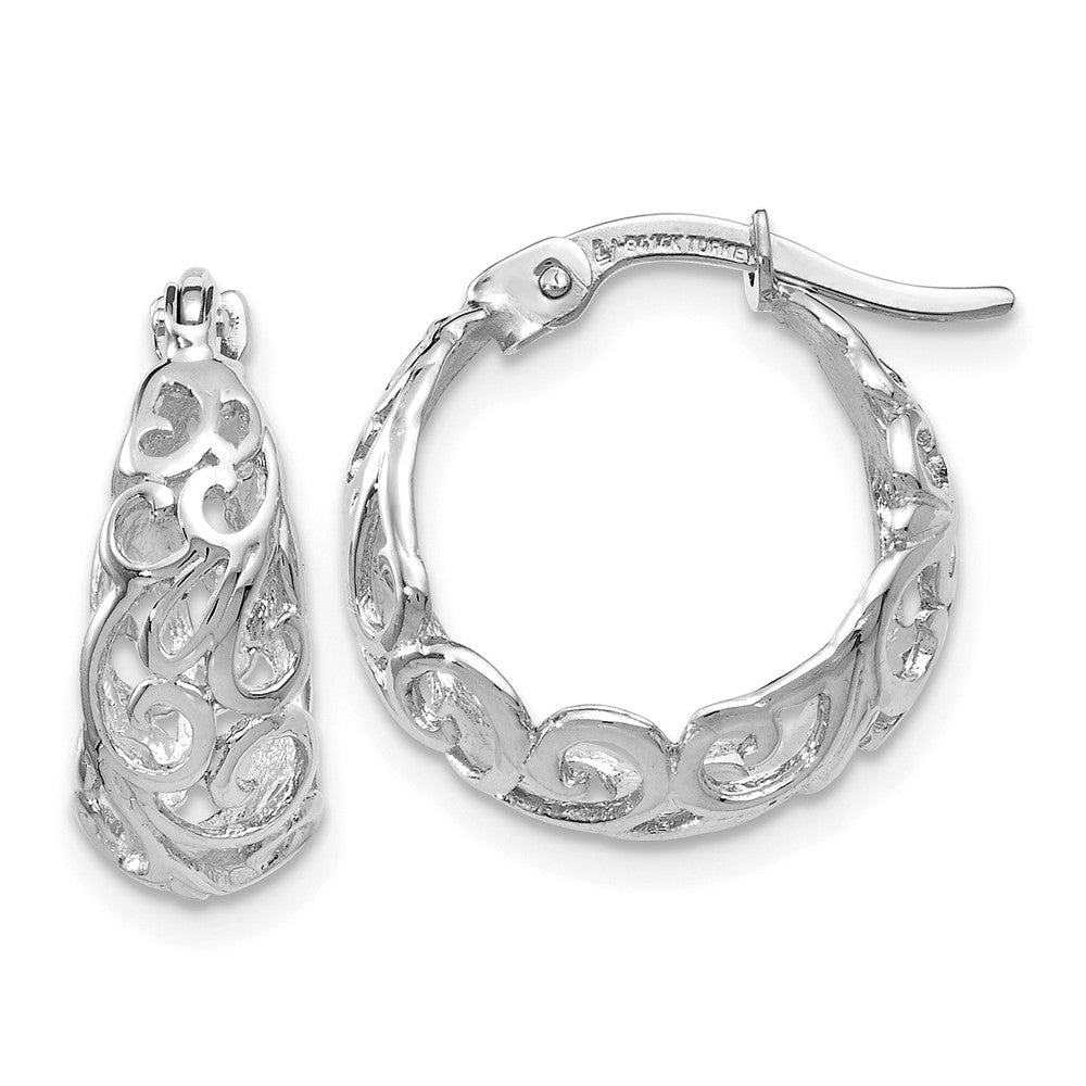 Ornate Tapered Round Hoop Earrings in 14k White Gold, 16mm (5/8 Inch), Item E16571 by The Black Bow Jewelry Co.