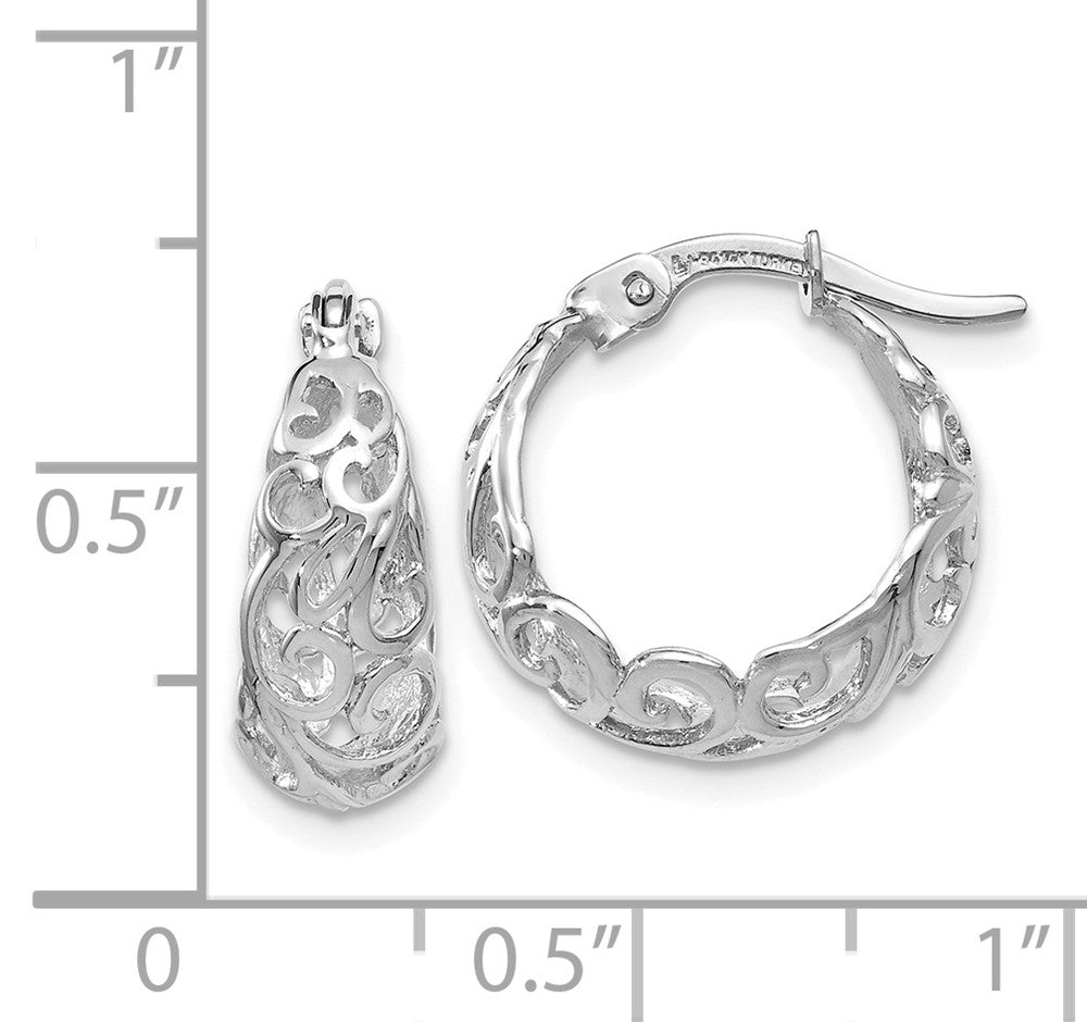 Alternate view of the Ornate Tapered Round Hoop Earrings in 14k White Gold, 16mm (5/8 Inch) by The Black Bow Jewelry Co.