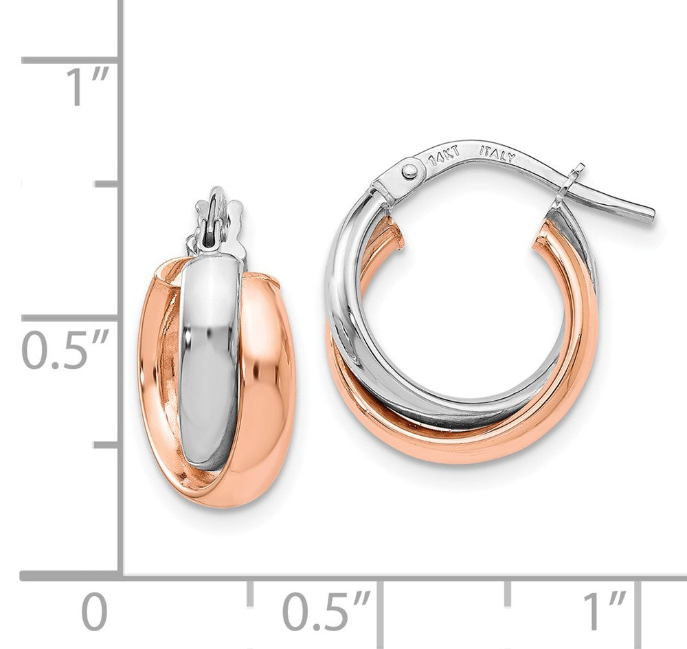 Alternate view of the 7.5x13mm (1/2 Inch) 14k White Gold &amp; 14k Rose Gold Plated Double Hoops by The Black Bow Jewelry Co.