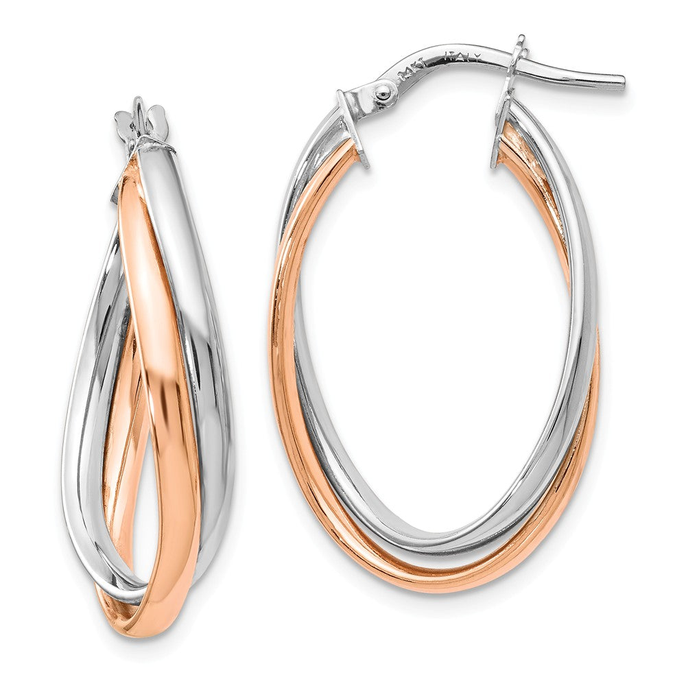 4 x 20mm (3/4 Inch) 14k White and Rose Gold Double Oval Hoop Earrings, Item E16595 by The Black Bow Jewelry Co.