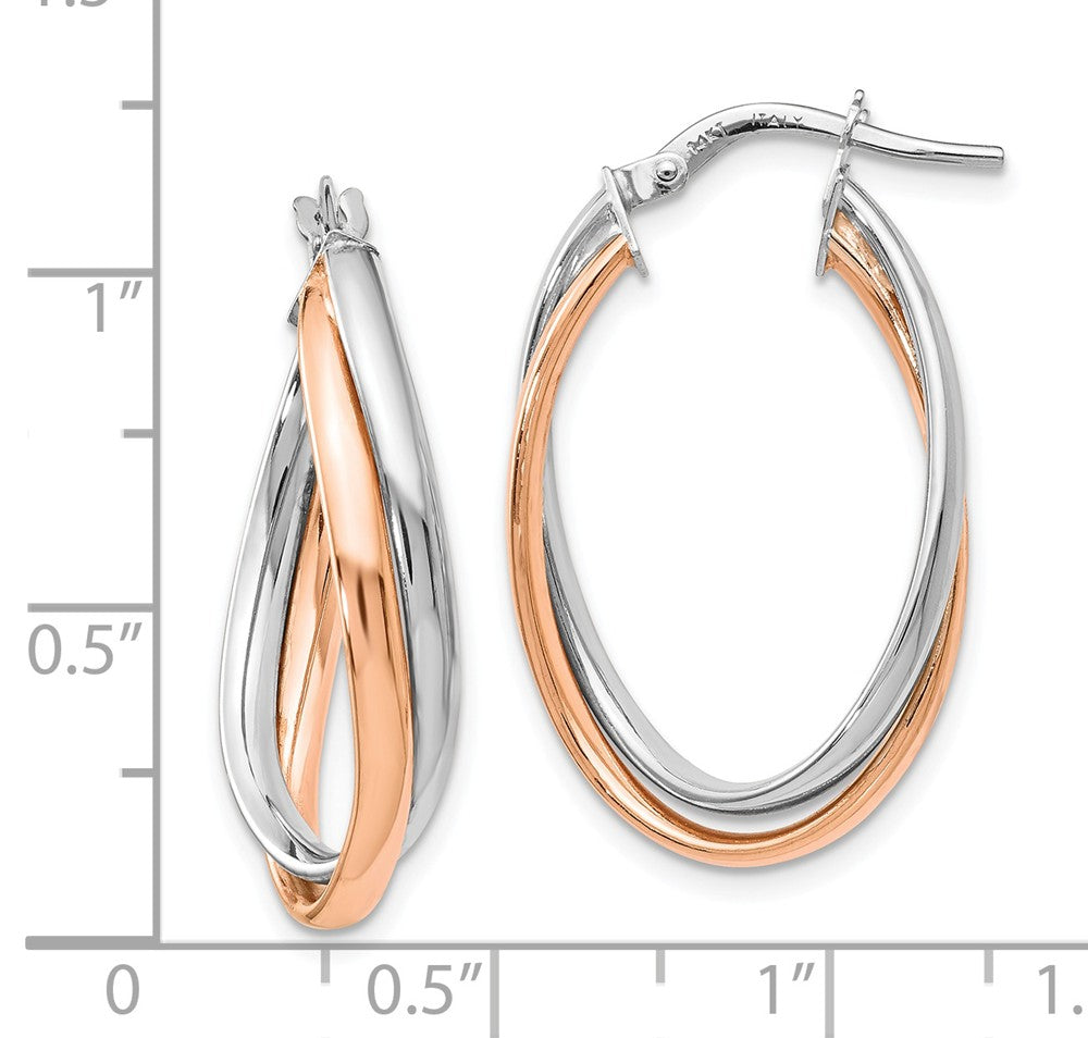 Alternate view of the 4 x 20mm (3/4 Inch) 14k White and Rose Gold Double Oval Hoop Earrings by The Black Bow Jewelry Co.
