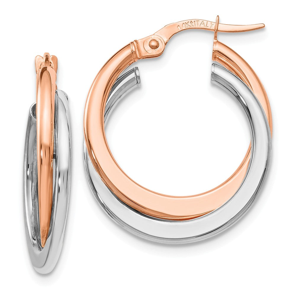 4 x 20mm (3/4 Inch) 14k White &amp; Rose Gold Double Round Hoop Earrings, Item E16597 by The Black Bow Jewelry Co.