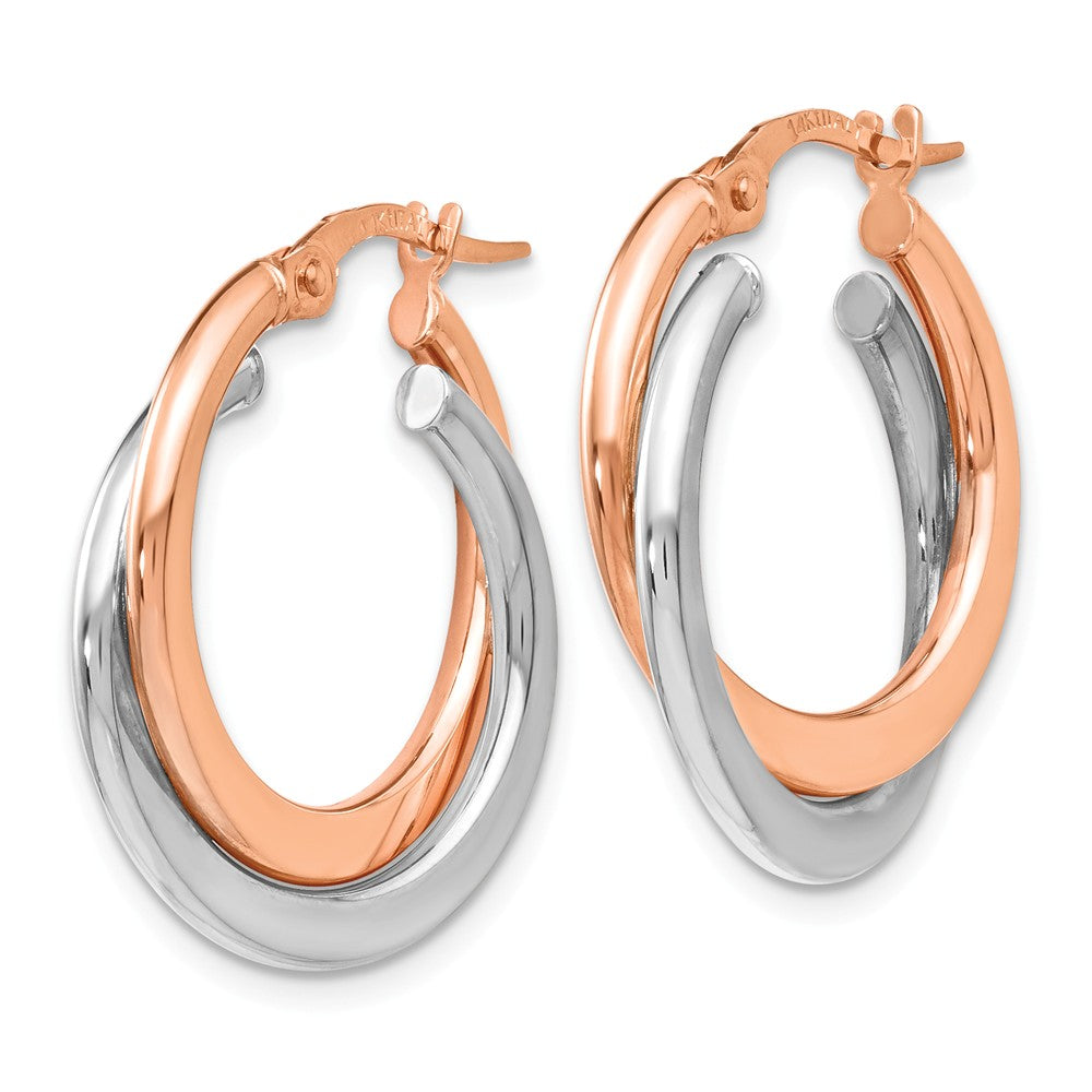 Alternate view of the 4 x 20mm (3/4 Inch) 14k White &amp; Rose Gold Double Round Hoop Earrings by The Black Bow Jewelry Co.