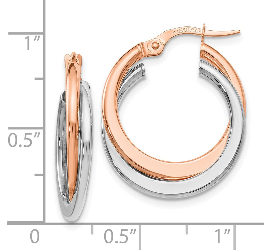 Alternate view of the 4 x 20mm (3/4 Inch) 14k White &amp; Rose Gold Double Round Hoop Earrings by The Black Bow Jewelry Co.