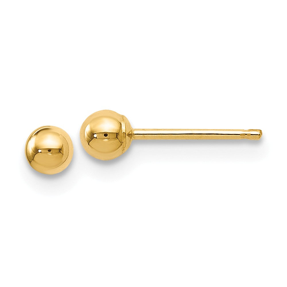 3mm (1/8 Inch) 14k Yellow Gold Polished Ball Friction Back Studs, Item E16612 by The Black Bow Jewelry Co.