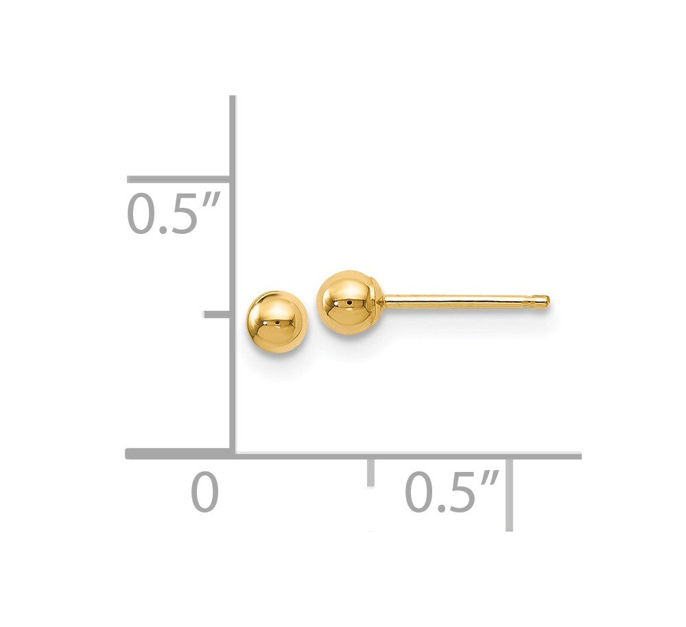 Alternate view of the 3mm (1/8 Inch) 14k Yellow Gold Polished Ball Friction Back Studs by The Black Bow Jewelry Co.
