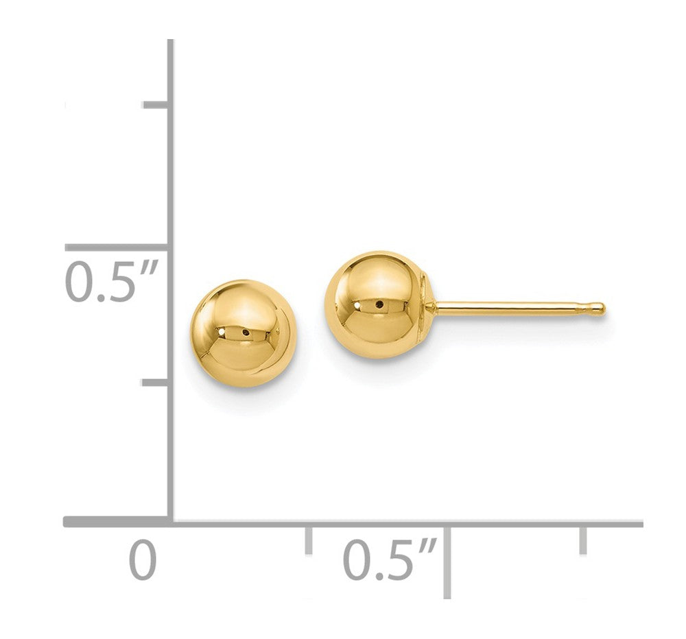 Alternate view of the 5mm (3/16 Inch) 14k Yellow Gold Polished Ball Friction Back Studs by The Black Bow Jewelry Co.