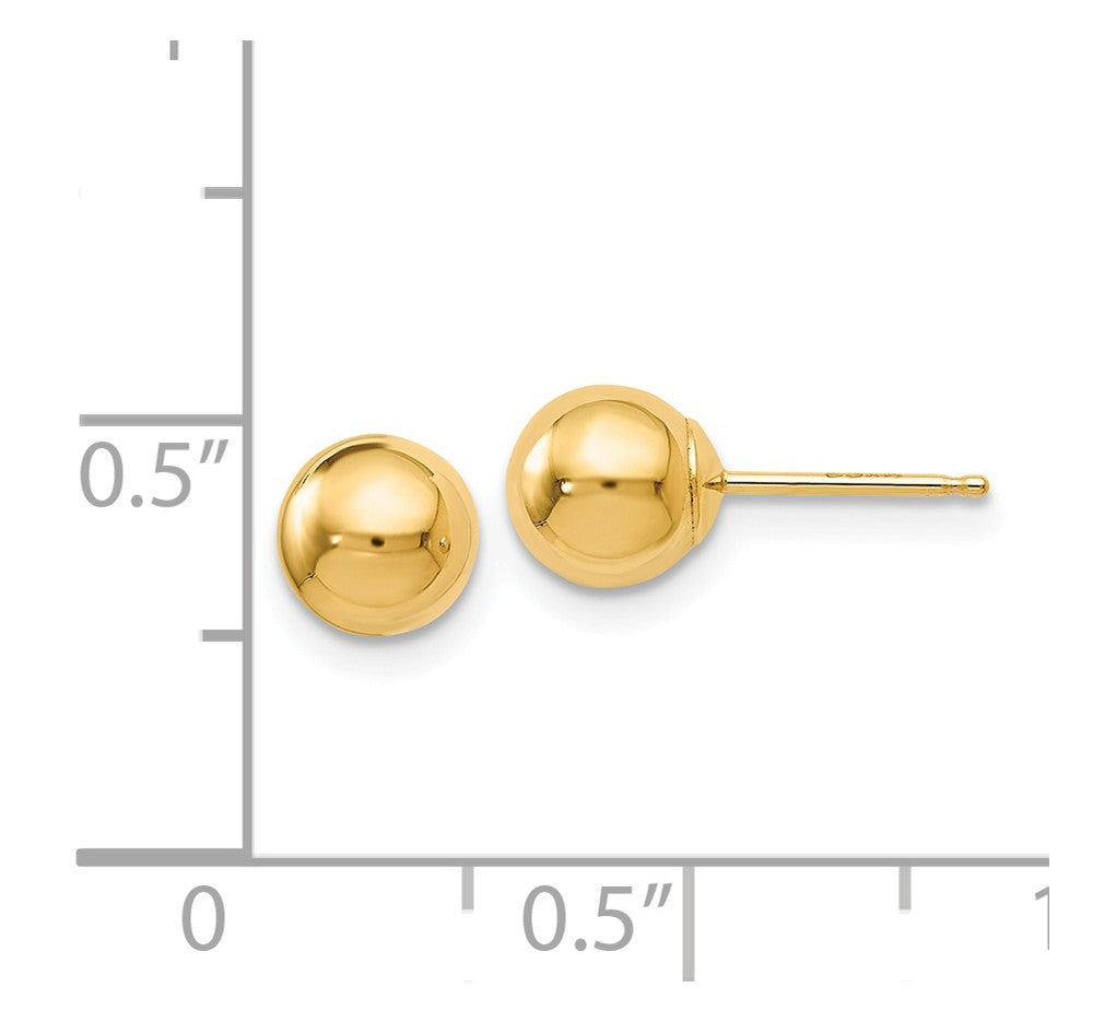 Alternate view of the 6mm (1/4 Inch) 14k Yellow Gold Polished Ball Friction Back Studs by The Black Bow Jewelry Co.