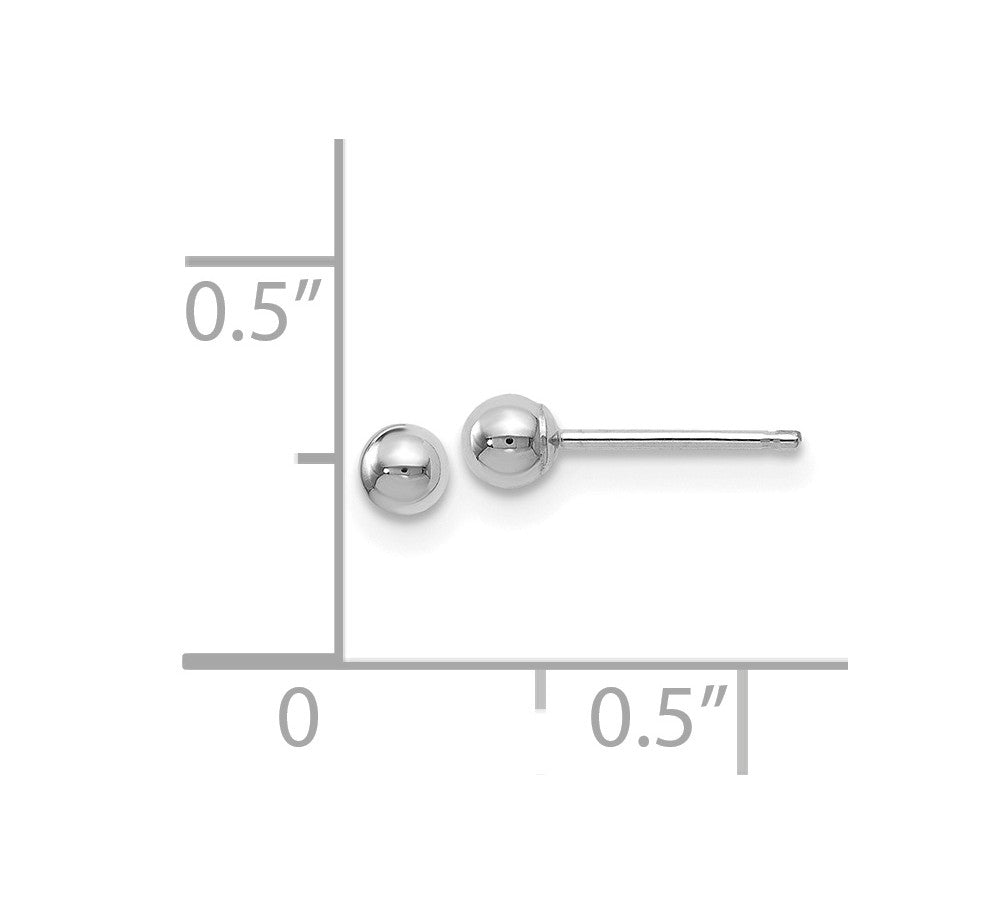Alternate view of the 3mm (1/8 Inch) 14k White Gold Polished Ball Friction Back Studs by The Black Bow Jewelry Co.