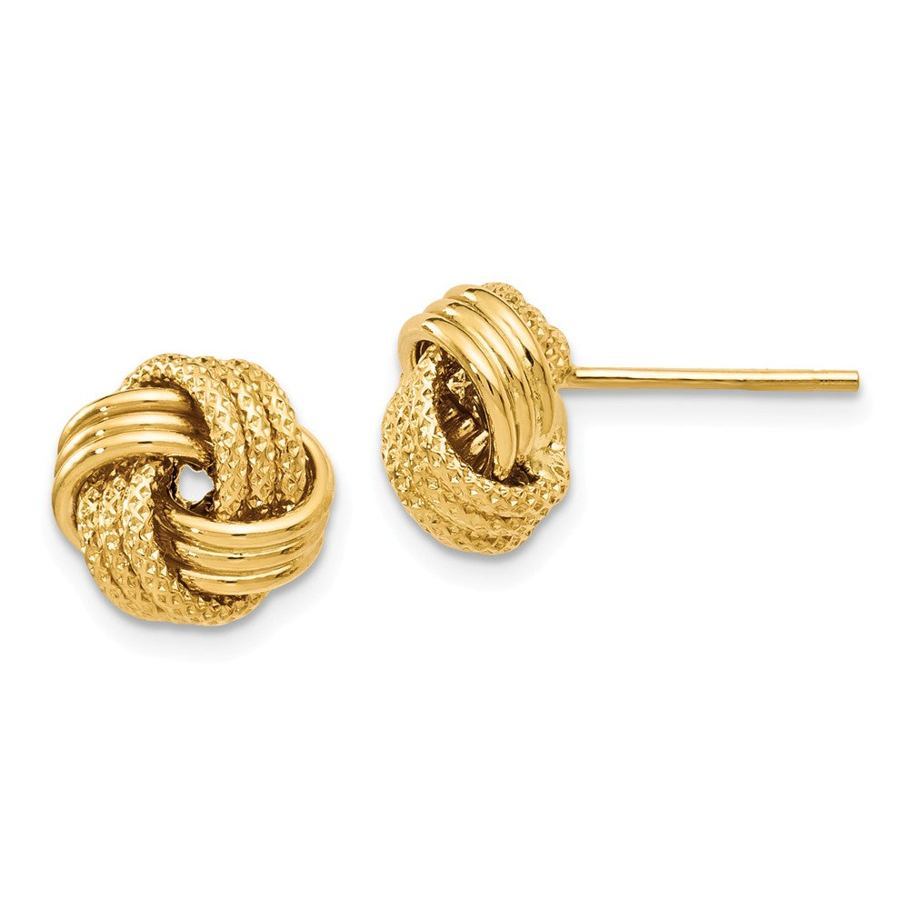 9.5mm (3/8 Inch) 14k Yellow Gold Polished Textured Love Knot Earrings, Item E16643 by The Black Bow Jewelry Co.