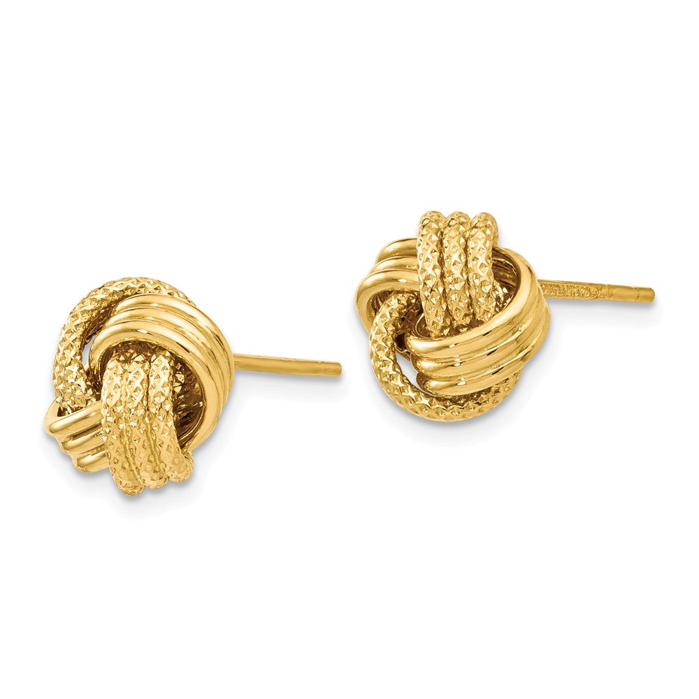 Alternate view of the 9.5mm (3/8 Inch) 14k Yellow Gold Polished Textured Love Knot Earrings by The Black Bow Jewelry Co.