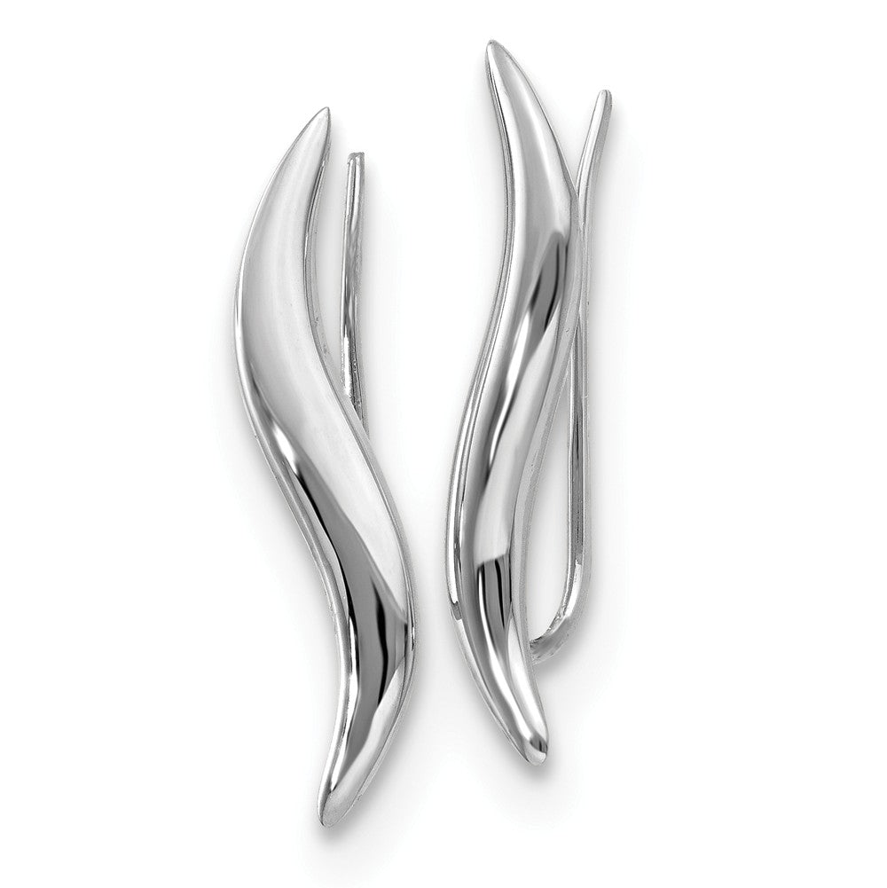 Alternate view of the 4 x 23mm (7/8 Inch) 14k White Gold Polished Fancy Ear Climber Earrings by The Black Bow Jewelry Co.