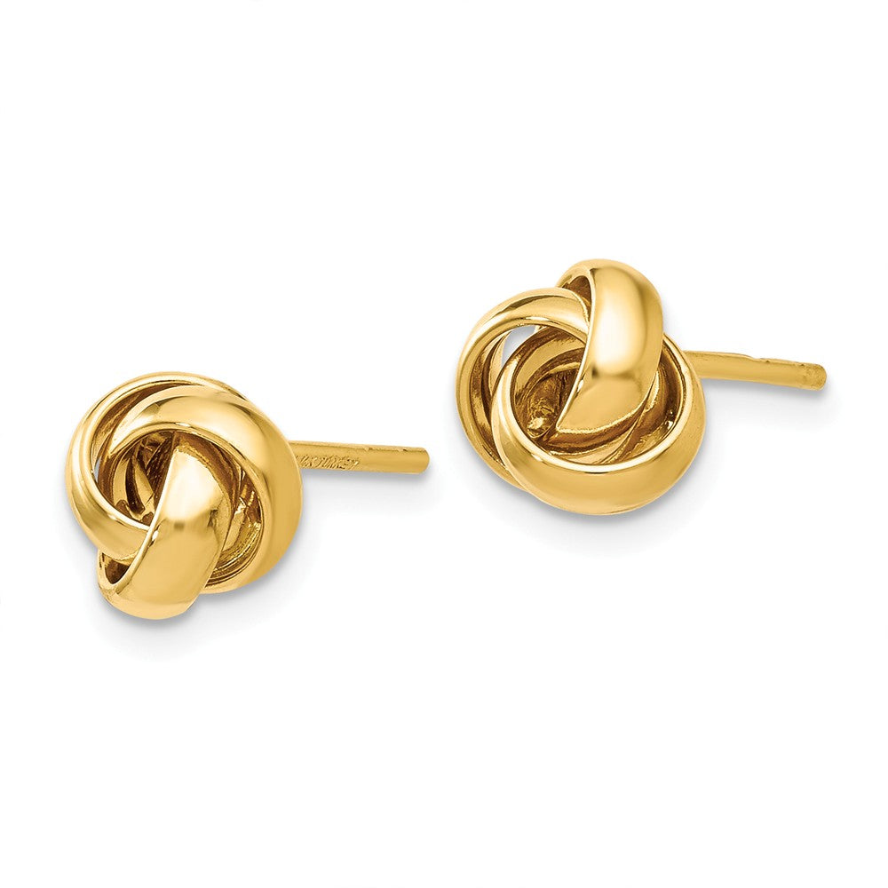 Alternate view of the 7mm (1/4 Inch) Polished Love Knot Post Earrings in 14k Yellow Gold by The Black Bow Jewelry Co.