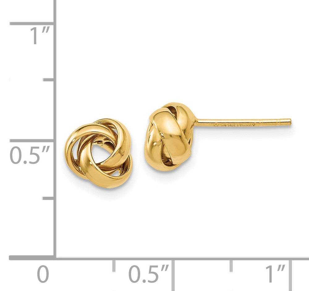 Alternate view of the 7mm (1/4 Inch) Polished Love Knot Post Earrings in 14k Yellow Gold by The Black Bow Jewelry Co.