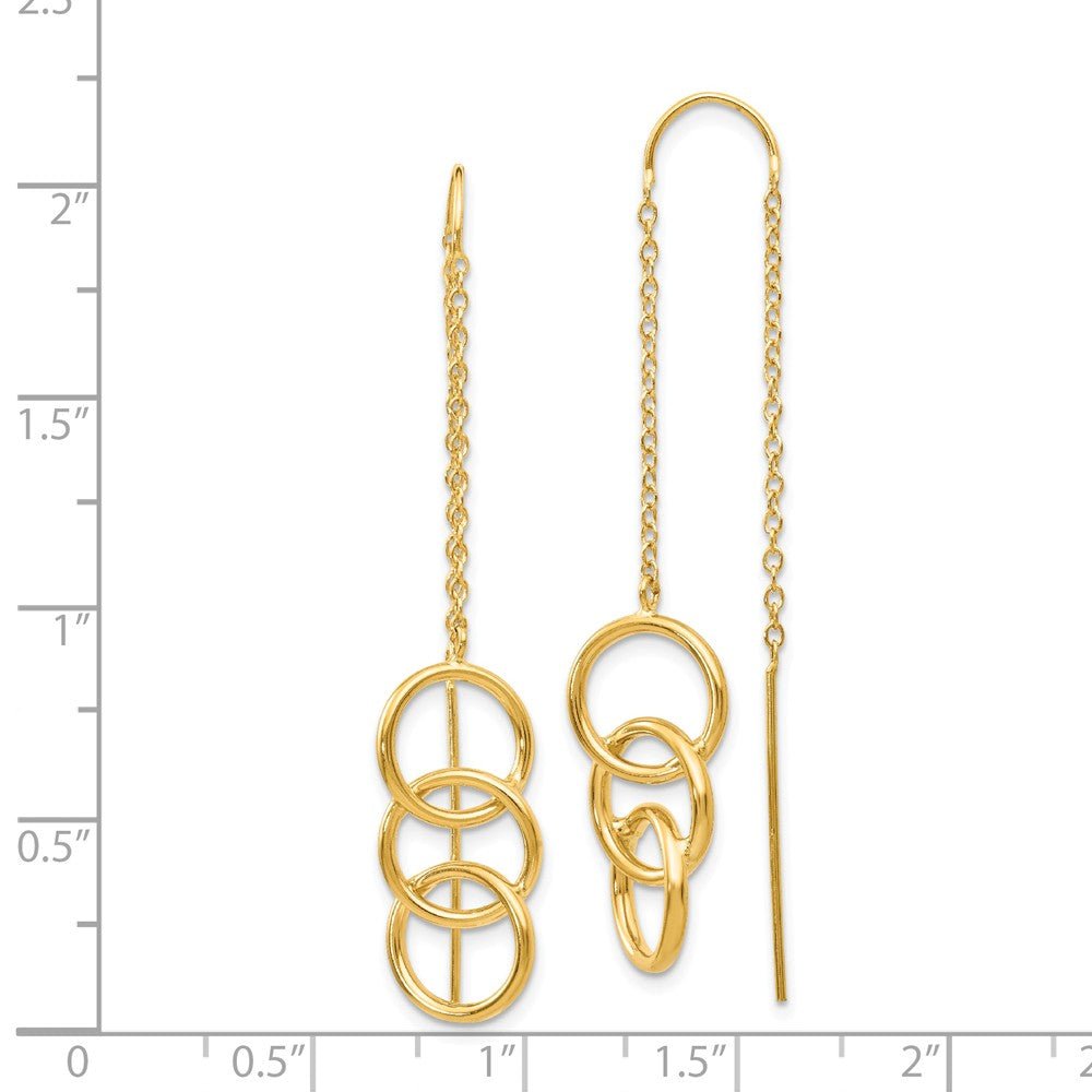 Alternate view of the 10 x 50mm (1 7/8 Inch) 14k Yellow Gold Triple Circle Threader Earrings by The Black Bow Jewelry Co.