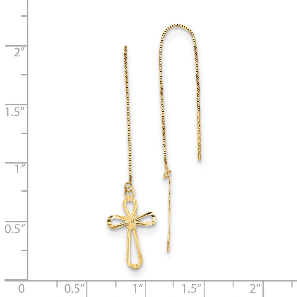 Alternate view of the 10 x 74mm 14k Yellow Gold D/C Box Chain &amp; Cross Threader Earrings by The Black Bow Jewelry Co.