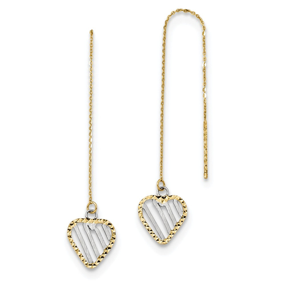 9 x 45mm 14k Yellow Gold &amp; White Rhodium Heart Threader Earrings, Item E16688 by The Black Bow Jewelry Co.