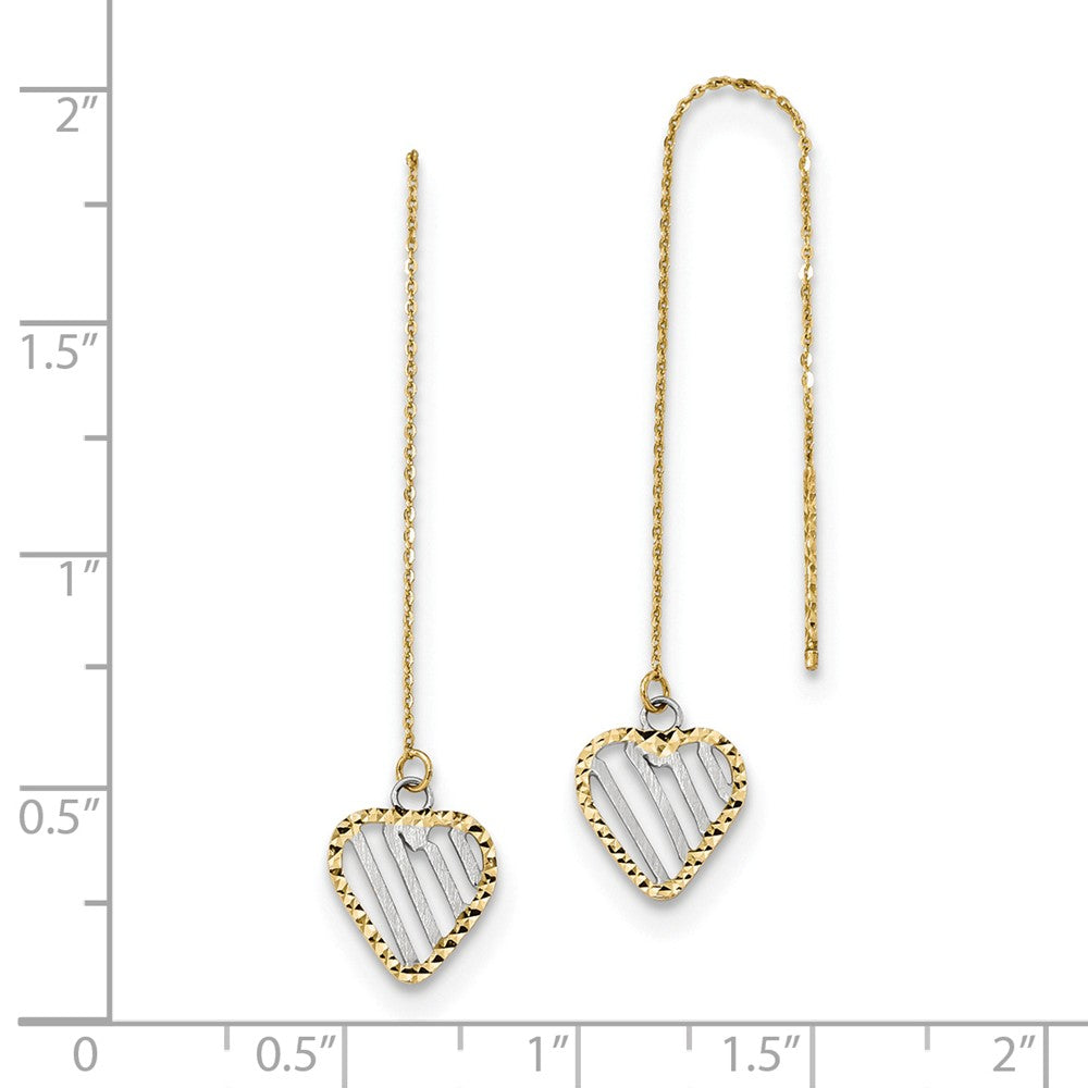 Alternate view of the 9 x 45mm 14k Yellow Gold &amp; White Rhodium Heart Threader Earrings by The Black Bow Jewelry Co.