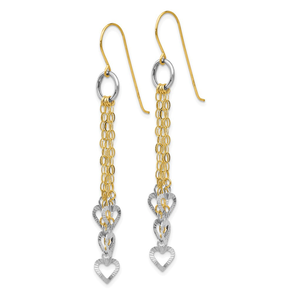 Alternate view of the 52mm (2 Inch) 14k Two-Tone Gold Circle &amp; Five Heart Dangle Earrings by The Black Bow Jewelry Co.