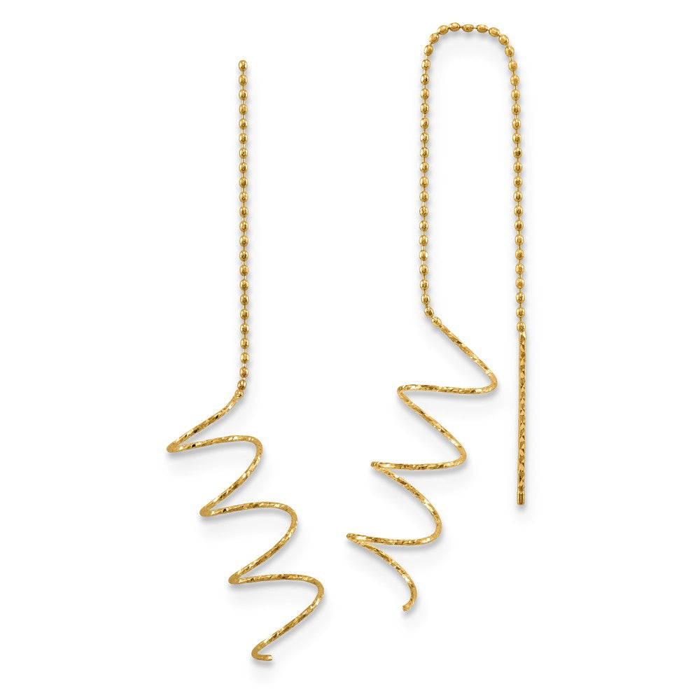 52mm (2 Inch) 14k Yellow Gold Polished &amp; D/C Spiral Threader Earrings, Item E16692 by The Black Bow Jewelry Co.