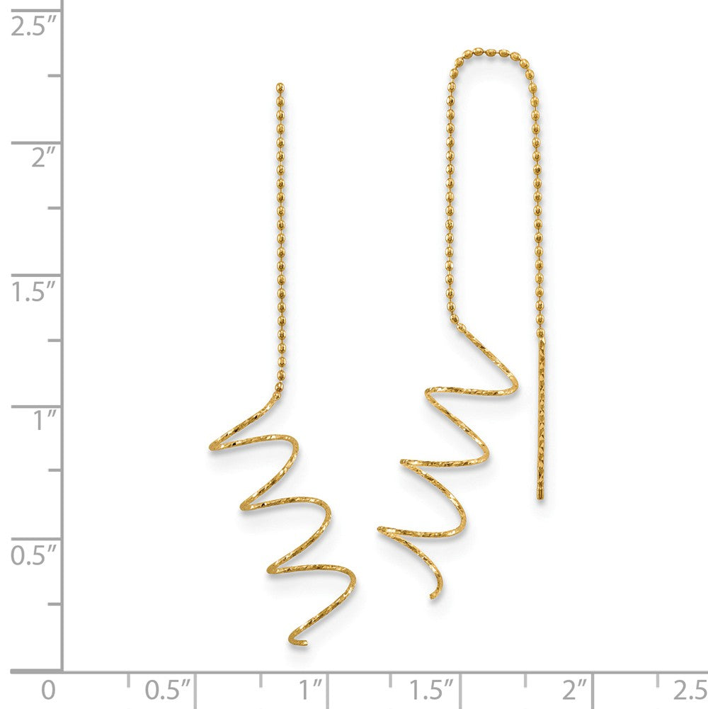 Alternate view of the 52mm (2 Inch) 14k Yellow Gold Polished &amp; D/C Spiral Threader Earrings by The Black Bow Jewelry Co.