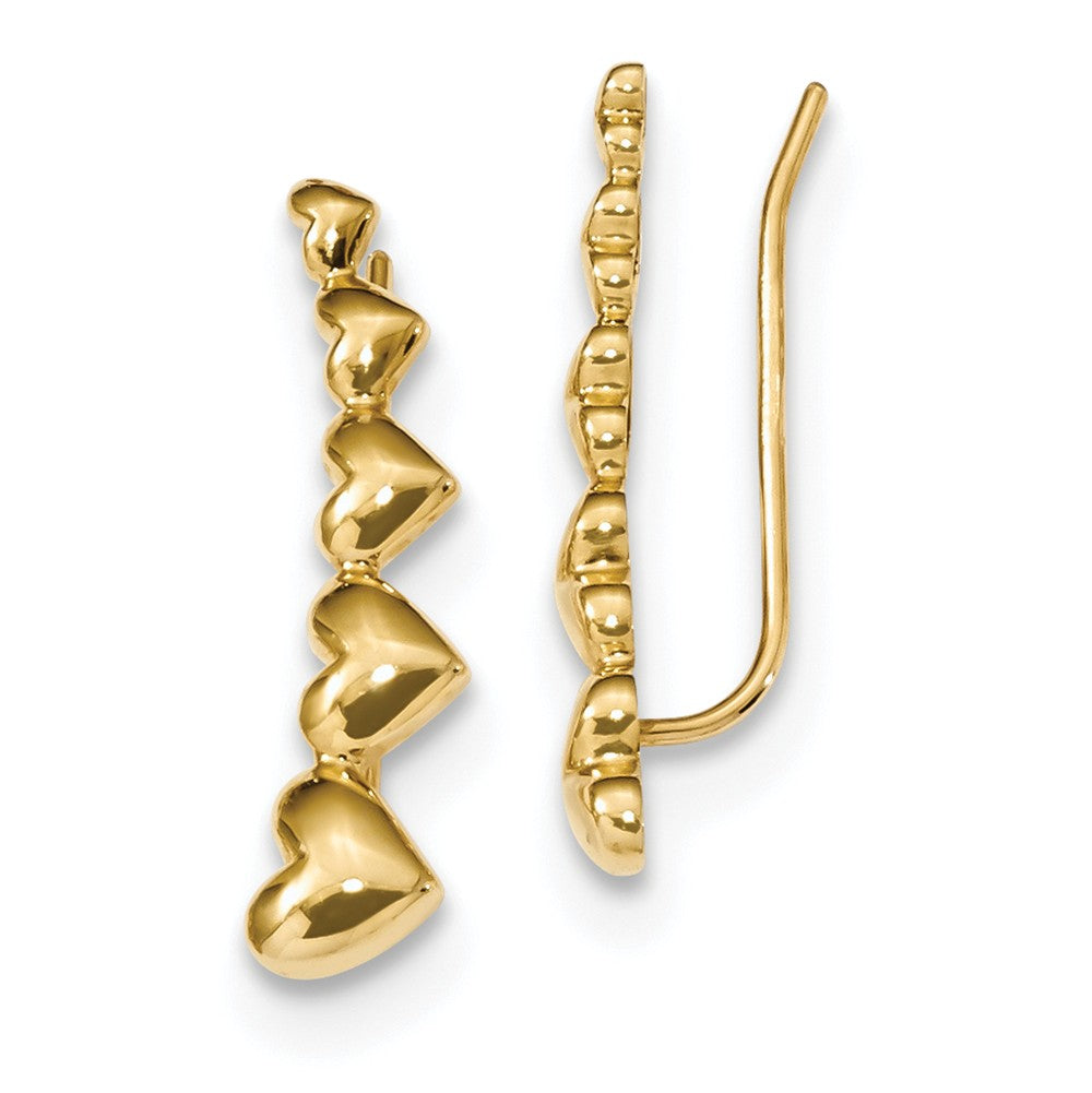 5x23mm (7/8 Inch) 14k Yellow Gold Polished Heart Ear Climber Earrings, Item E16696 by The Black Bow Jewelry Co.