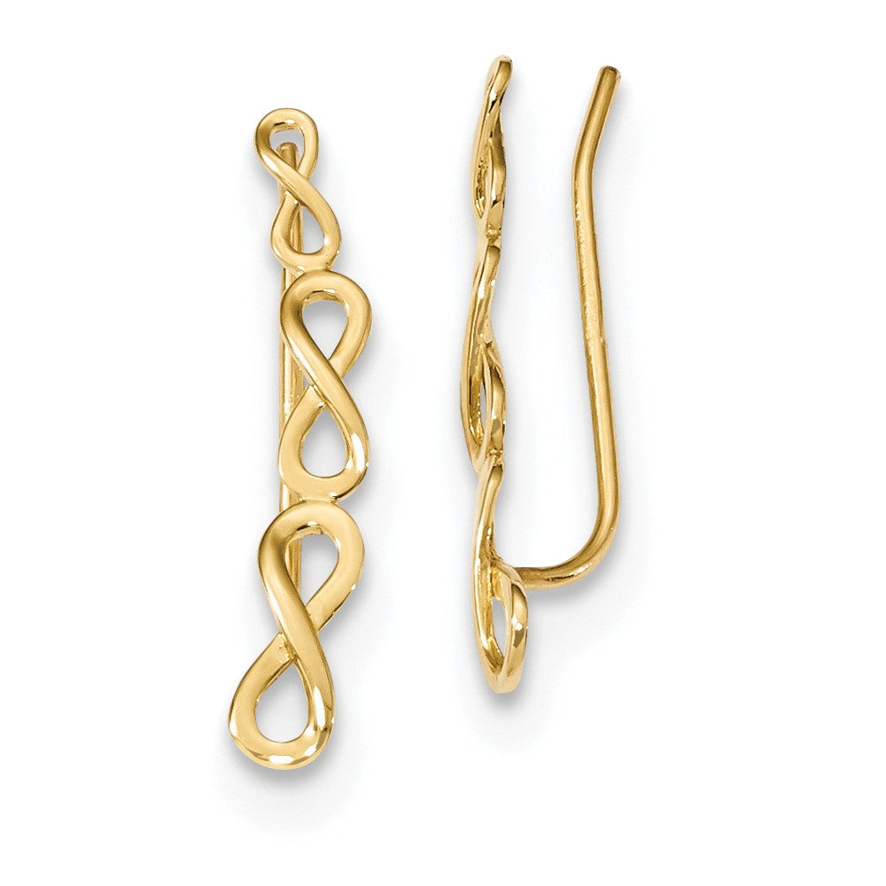 3.6 x 22mm (7/8 Inch) 14k Yellow Gold Polished Infinity Ear Climbers, Item E16697 by The Black Bow Jewelry Co.