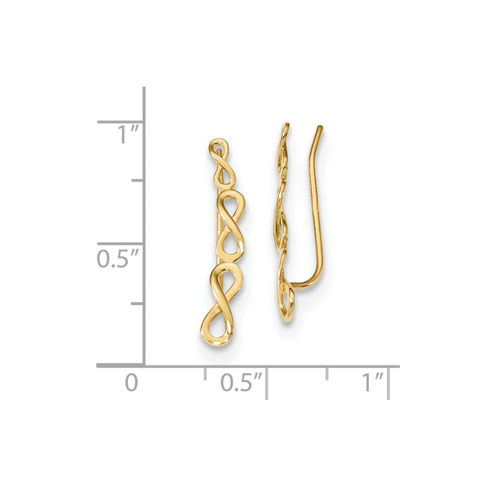 Alternate view of the 3.6 x 22mm (7/8 Inch) 14k Yellow Gold Polished Infinity Ear Climbers by The Black Bow Jewelry Co.