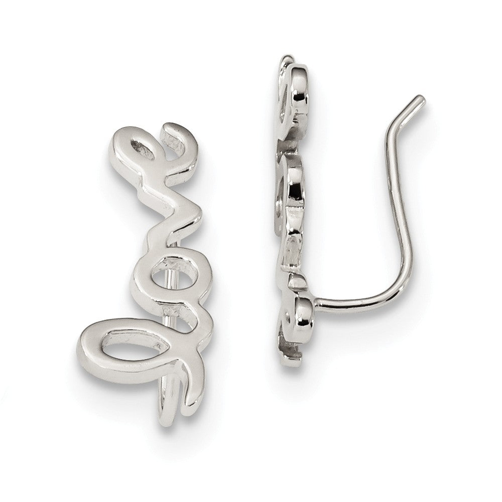 8 x 19mm Rhodium-Plated Sterling Silver Love Script Ear Climbers, Item E16699 by The Black Bow Jewelry Co.