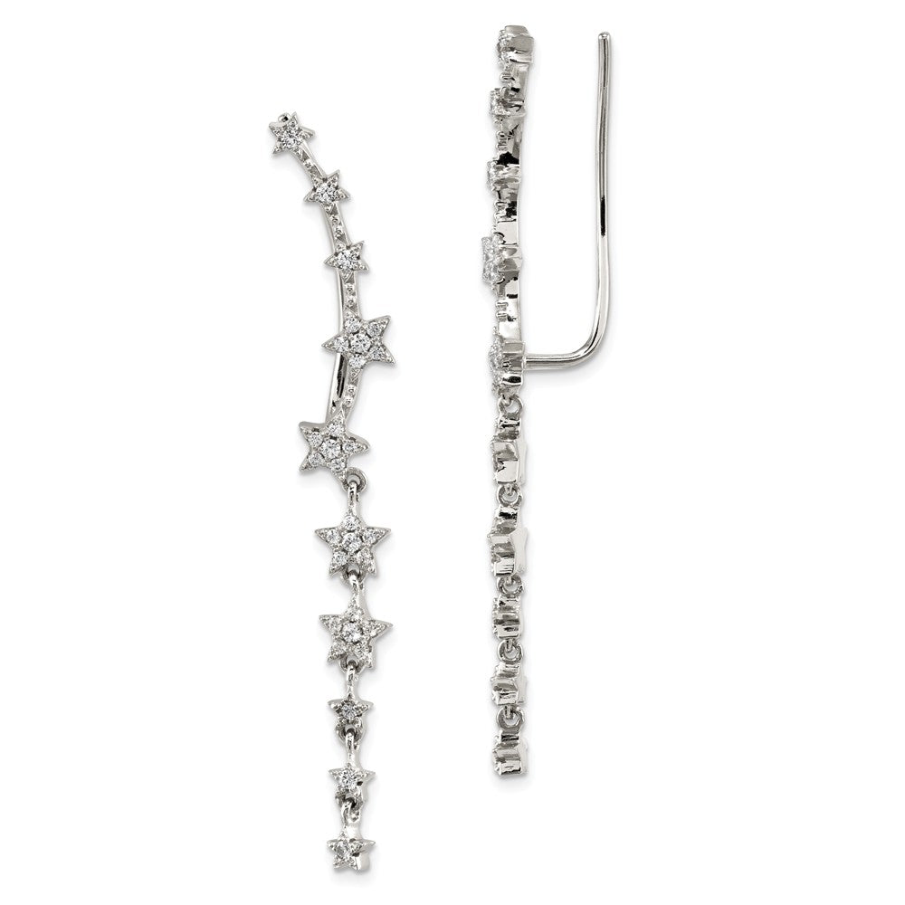 5 x 51mm Rhodium-Plated Sterling Silver Dangling CZ Stars Ear Climbers, Item E16706 by The Black Bow Jewelry Co.