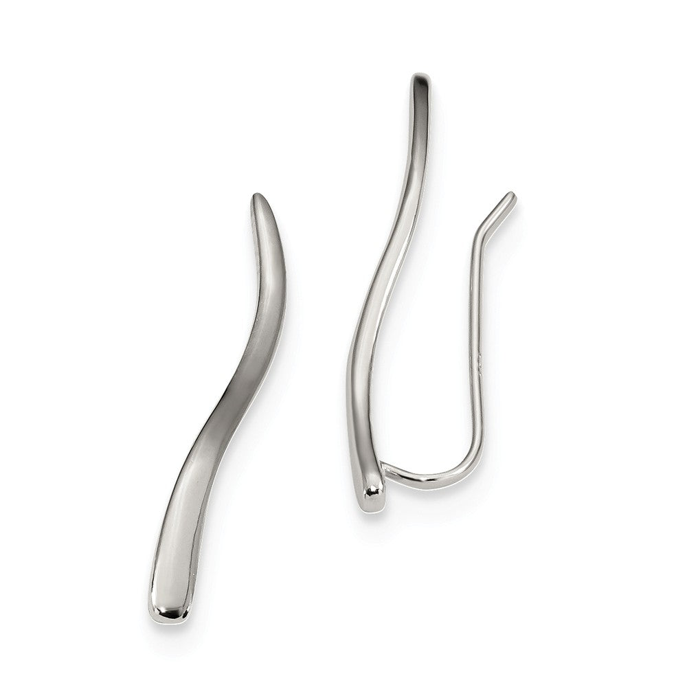 2.7 x 26mm Rhodium-Plated Sterling Silver Curved Ear Climber Earrings, Item E16711 by The Black Bow Jewelry Co.