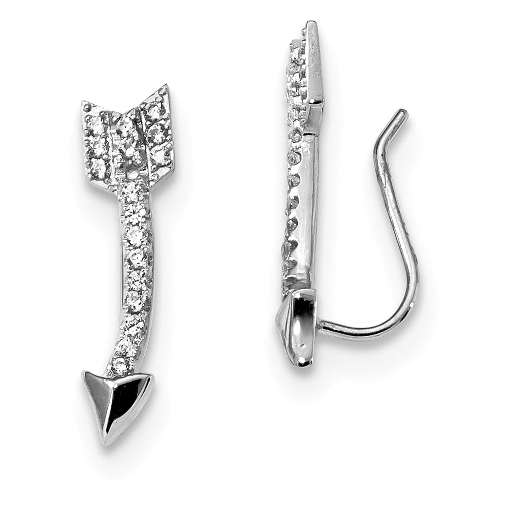 5 x 21mm Rhodium-Plated Sterling Silver CZ Arrow Ear Climber Earrings, Item E16714 by The Black Bow Jewelry Co.