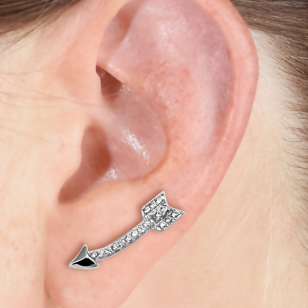 Alternate view of the 5 x 21mm Rhodium-Plated Sterling Silver CZ Arrow Ear Climber Earrings by The Black Bow Jewelry Co.