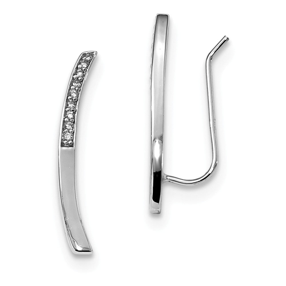 2 x 25mm Rhodium-Plated Sterling Silver CZ Curved Ear Climber Earrings, Item E16721 by The Black Bow Jewelry Co.