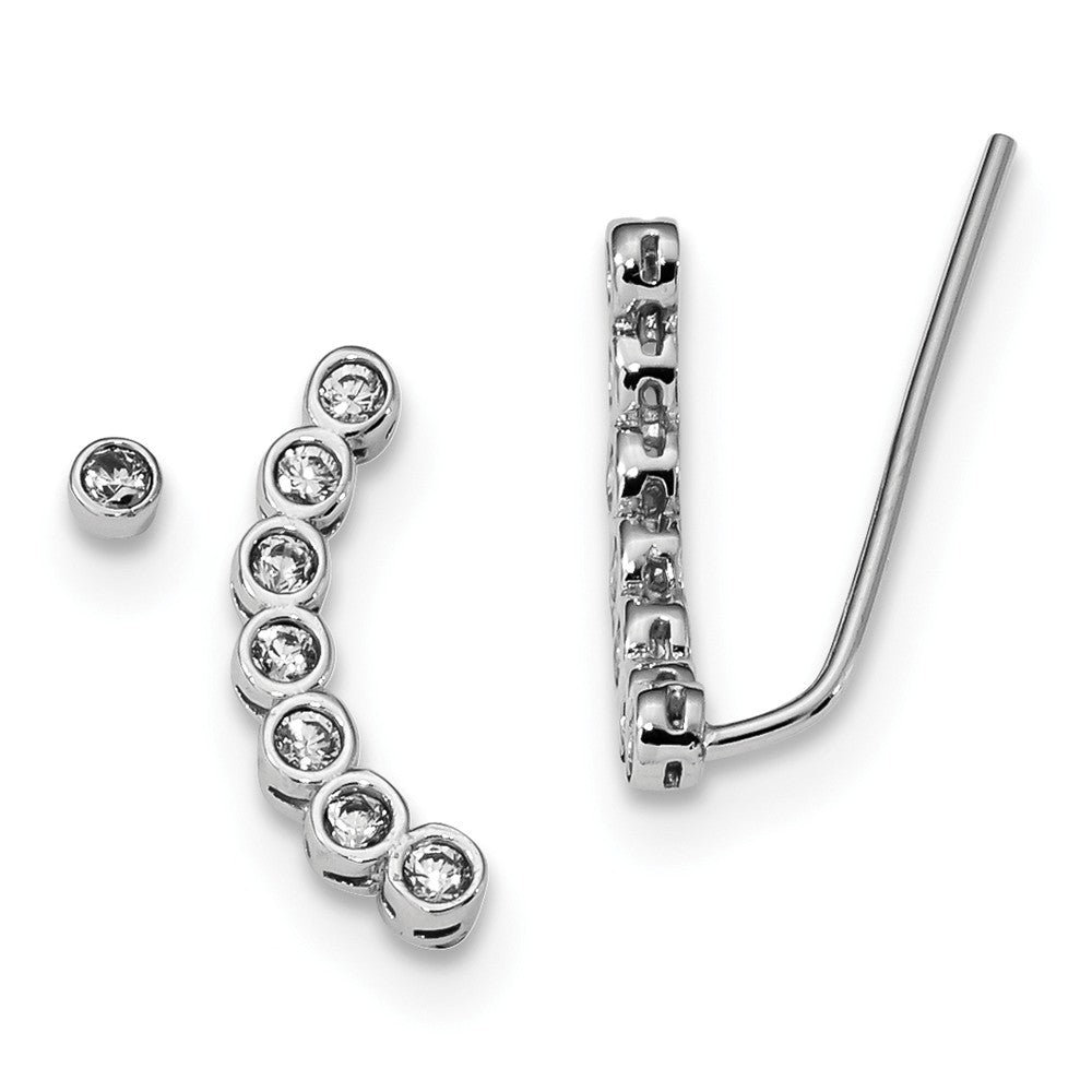 CZ Rhodium-Plated Sterling Silver 1 Ear Climber &amp; 1 -3mm Stud Earring, Item E16726 by The Black Bow Jewelry Co.
