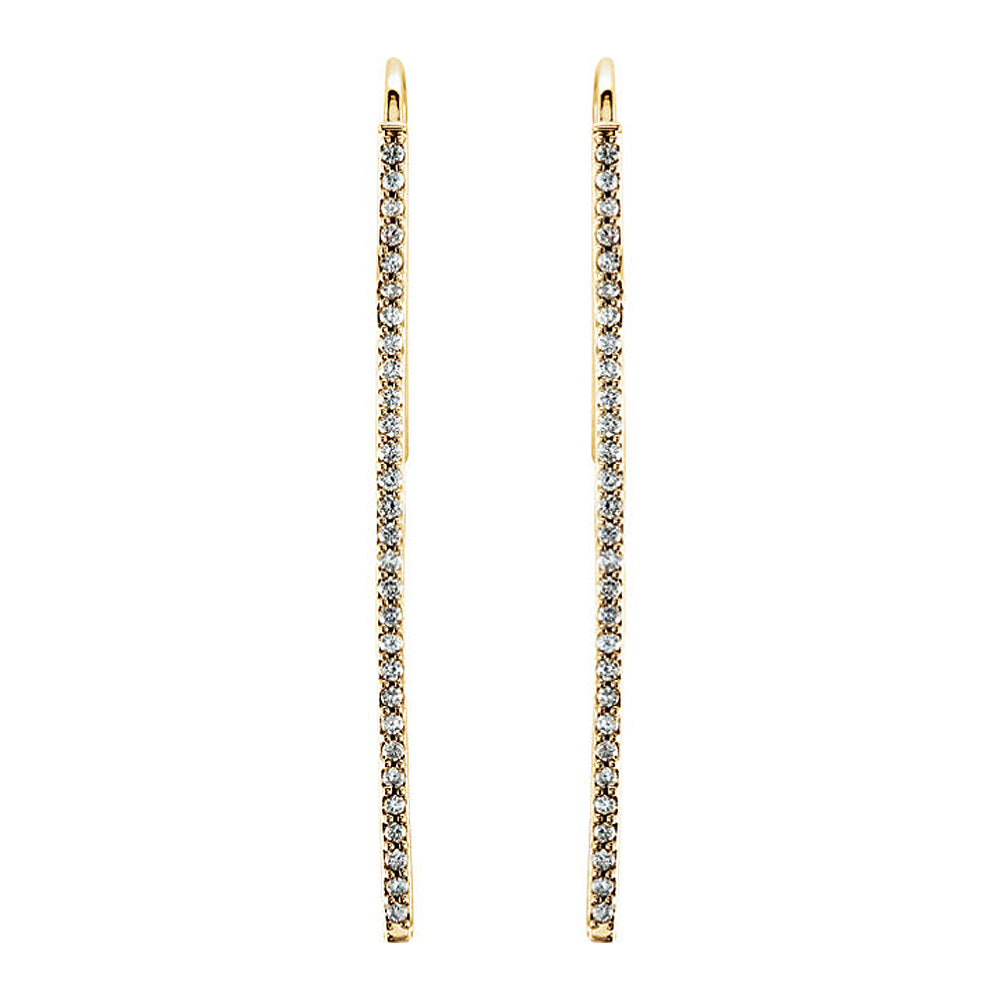 36mm 14k Yellow Gold 1/4 CTW (H-I, I1) Diamond Vertical Bar Earrings, Item E16744 by The Black Bow Jewelry Co.